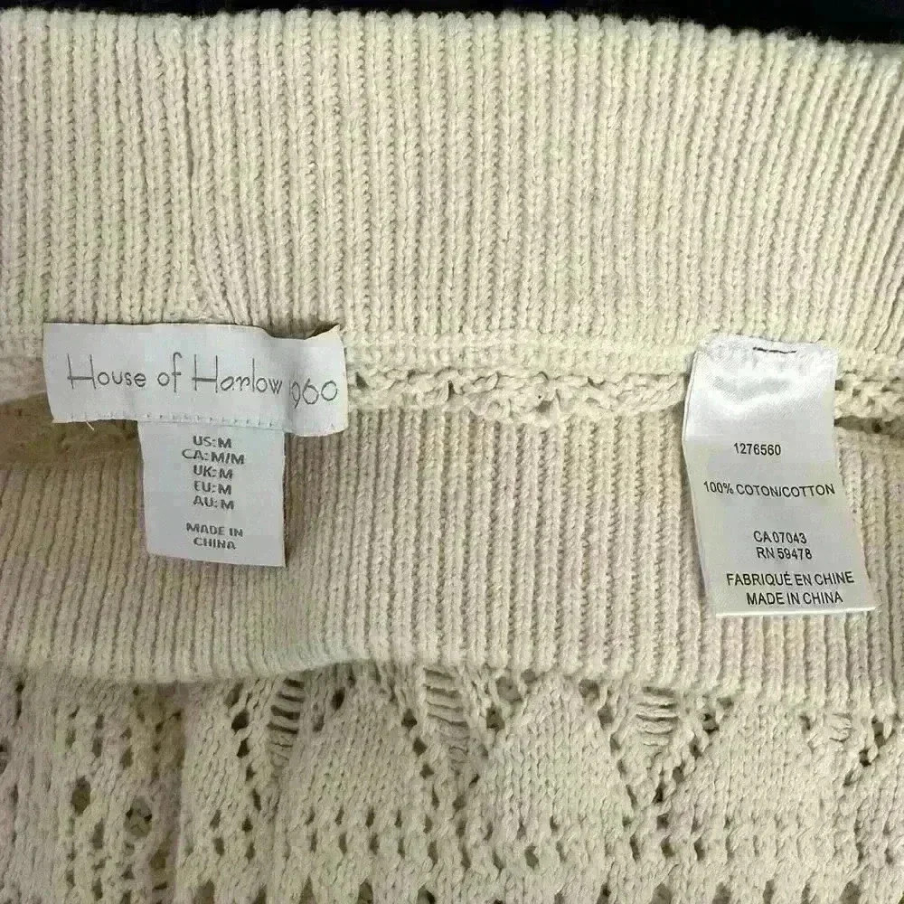 NWT House Of Harlow‎ 1960 2pc Set Crochet Knit Crop Top + Flare Pants Beige Sz M - Picture 9 of 10